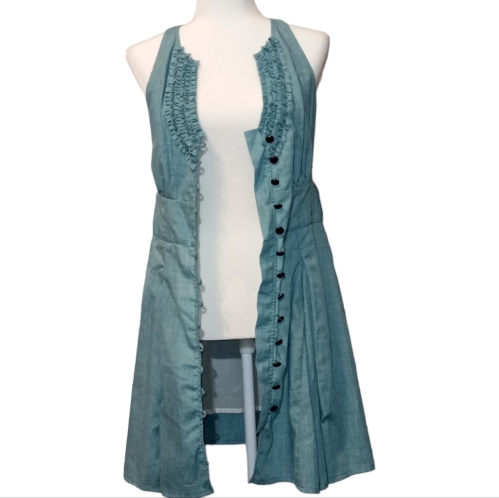 Nick & Mo Anthropologie button down blue/green shirt dress halter neck size S. - Picture 9 of 11